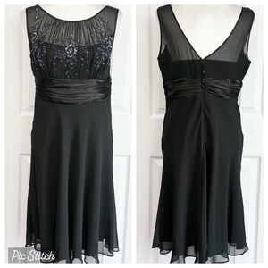SL Fashions Black Beaded Sheer Empire Waist Fit & Flare Midi Dress 14P